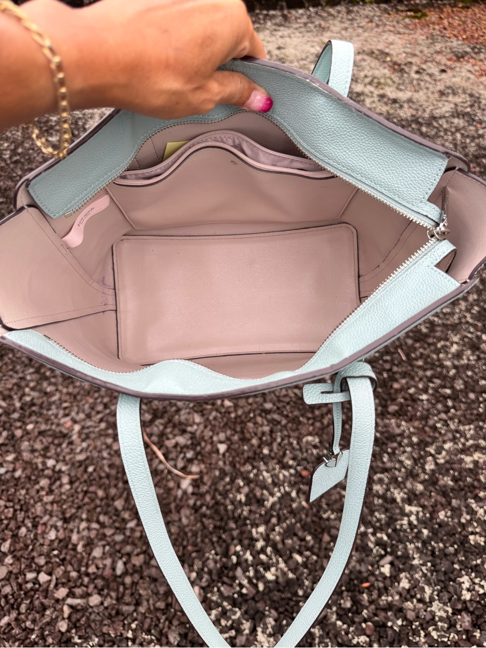 Kate Spade New York Blue Pebbled Leather Zip Tote Shoulder Bag - Picture 14 of 16